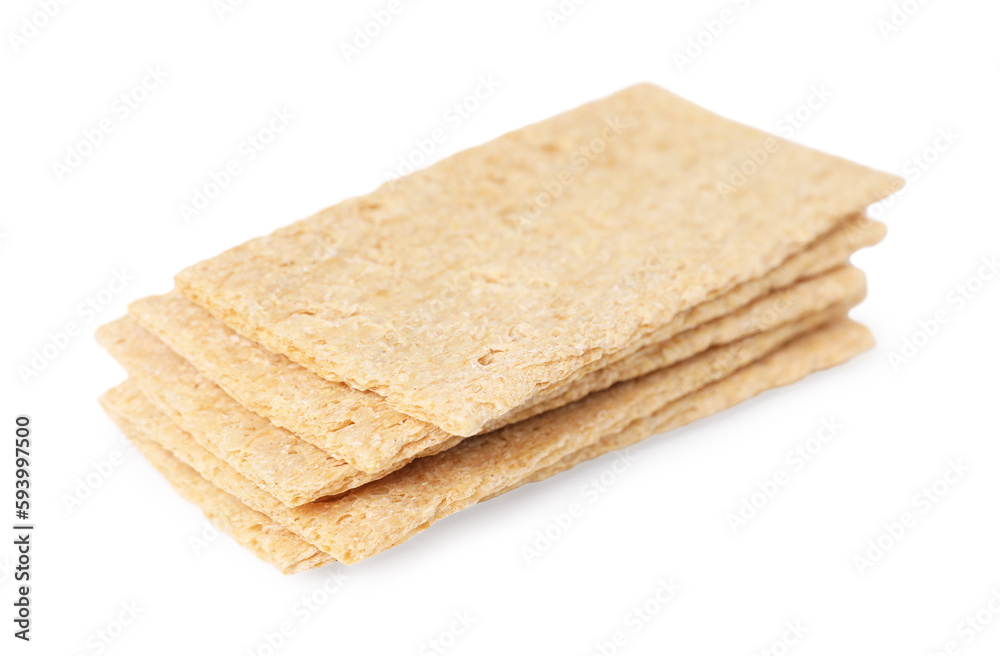 Stack of fresh crunchy rye crispbreads on white background Stack of fresh crunchy rye crispbreads on white background