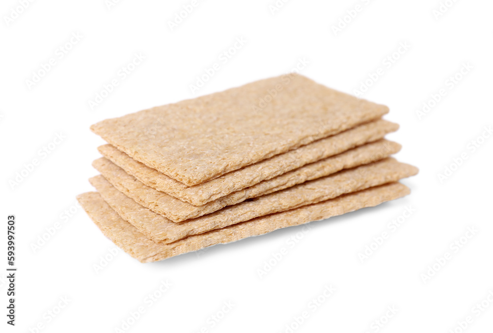 Stack of fresh crunchy rye crispbreads on white background Stack of fresh crunchy rye crispbreads on white background