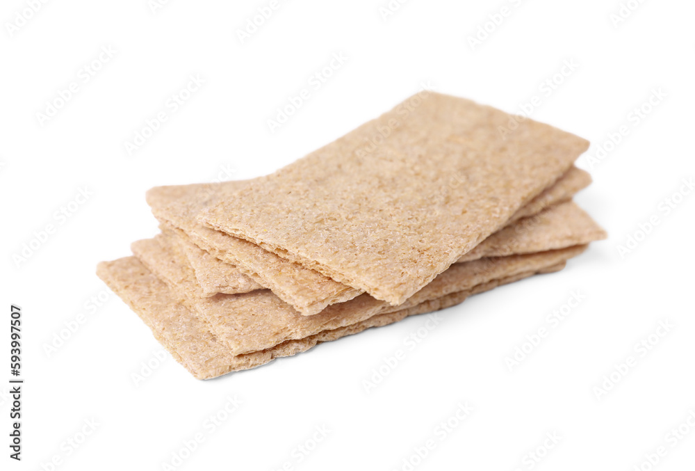 Stack of fresh crunchy rye crispbreads on white background Stack of fresh crunchy rye crispbreads on white background
