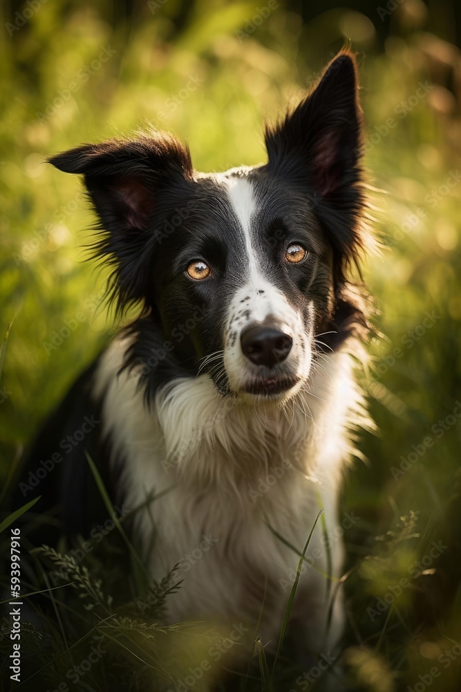 Close up image of a dog in a field of grass
