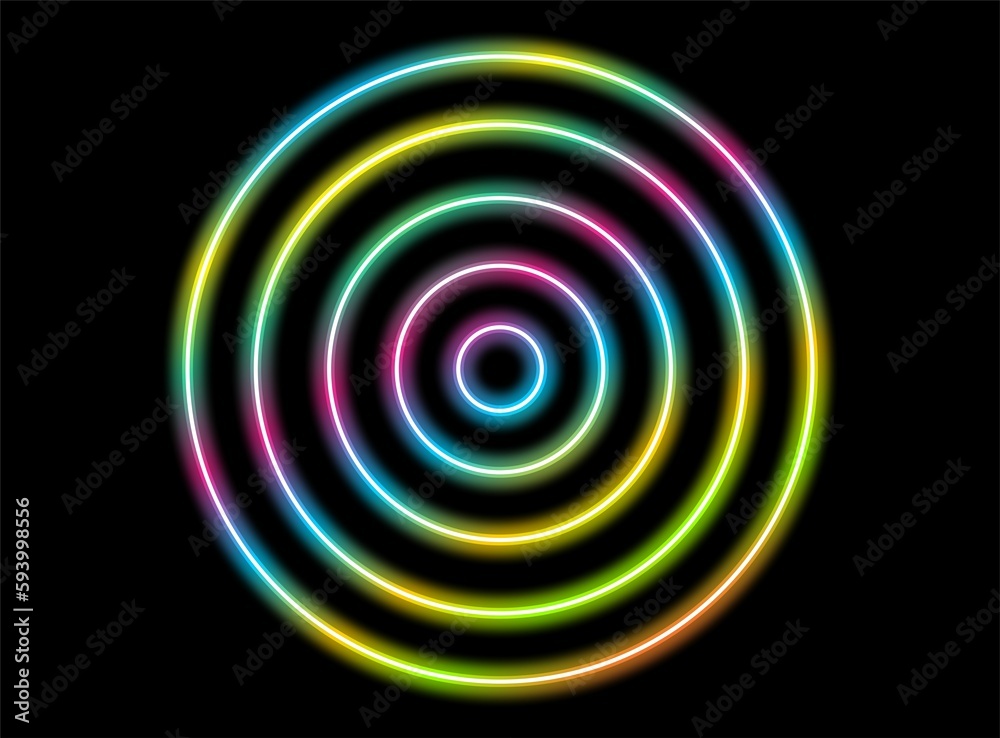abstract background with circles neon glowing on black abstract background with circles neon glowing on black