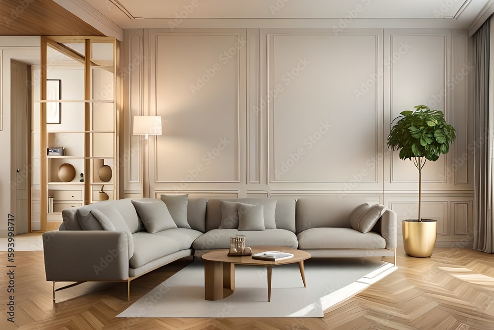 Fototapeta premium Mockup living room interior with blank wall.