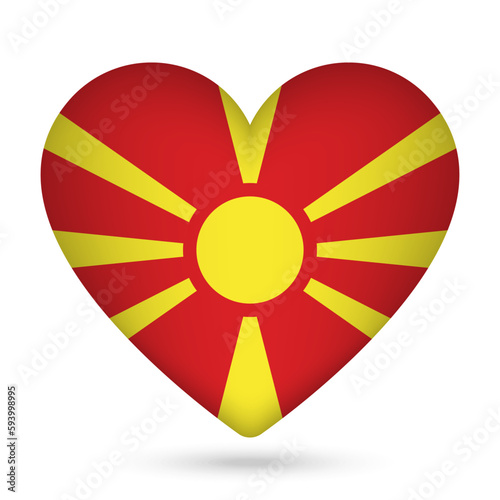 North Macedonia flag in heart shape. Vector illustration.