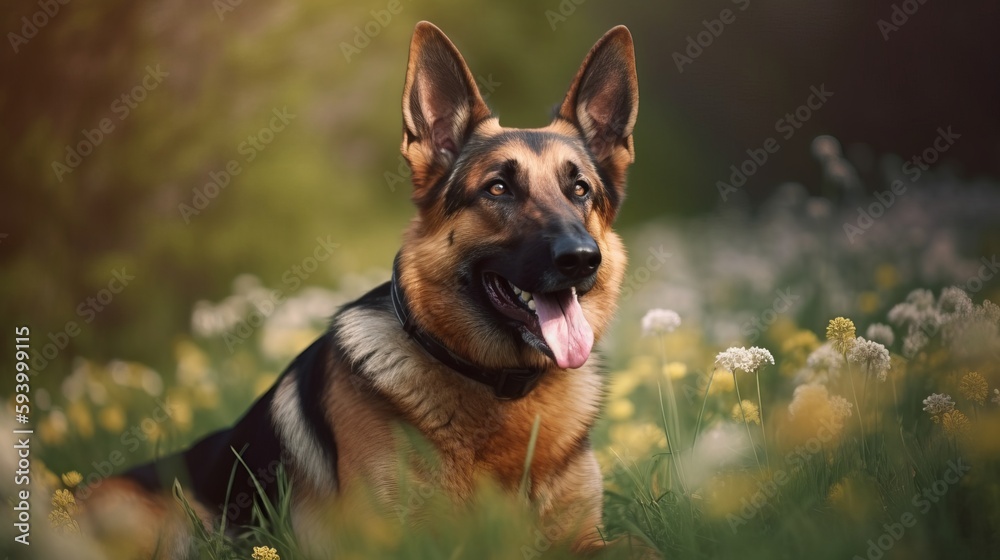 Spring Portrait of German Shepherd Dog Spring Portrait of German Shepherd Dog