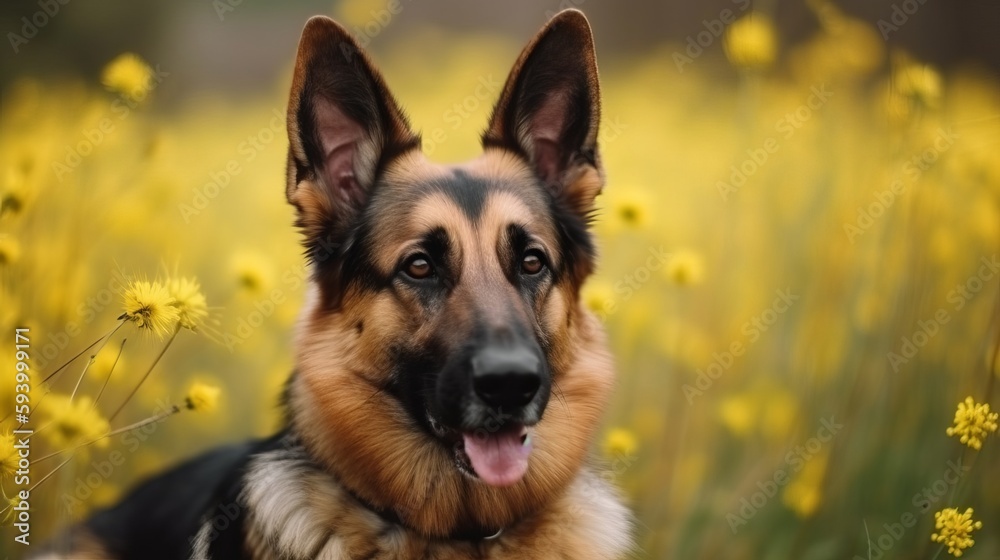 Spring Portrait of German Shepherd Dog Spring Portrait of German Shepherd Dog