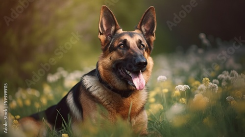 Spring Portrait of German Shepherd Dog