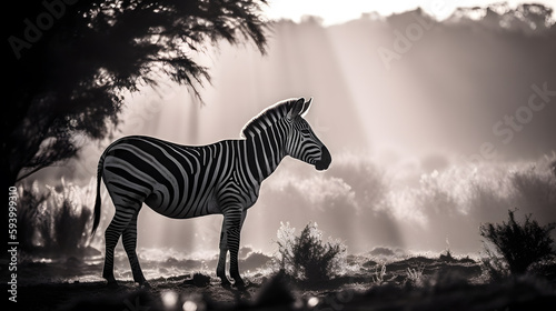                               Black and white photo of a zebra Generative AI