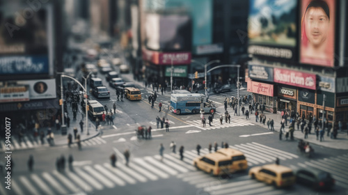 Crowd of people walking street realistic isolated, blurred background. Al generated