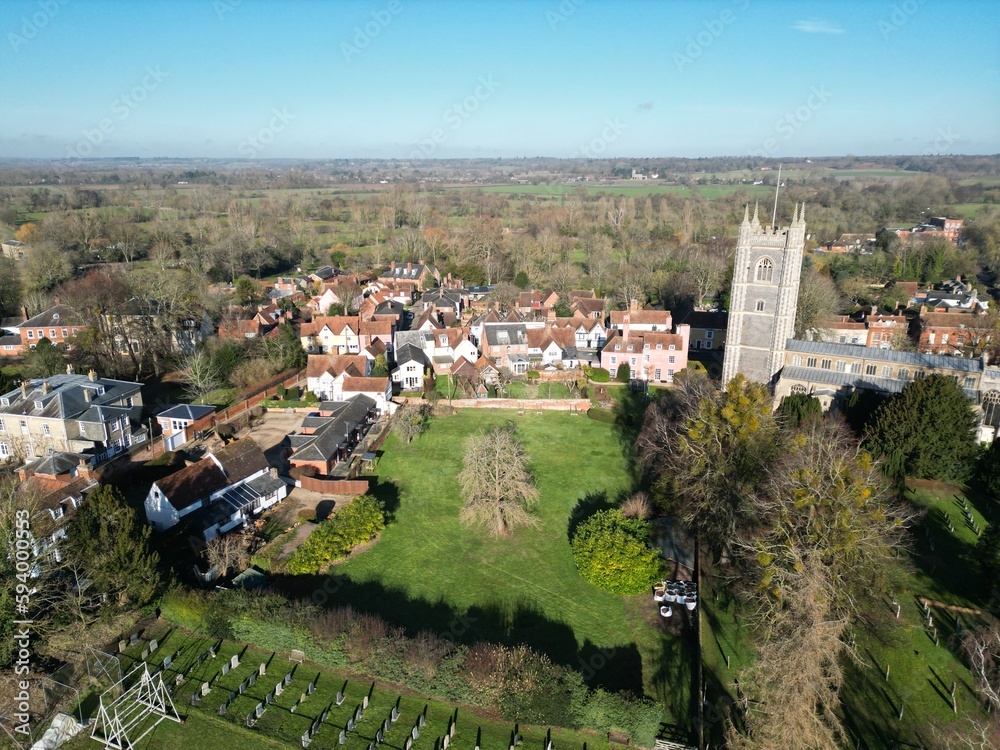 Dedham Village in Essex UK Drone, Aerial, view from air, birds eye view,
