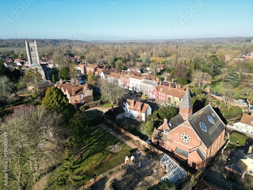 Fototapeta Dedham village centre Essex UK Drone, Aerial, view from air, birds eye view,