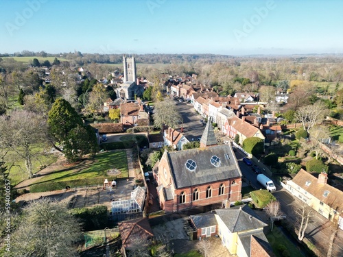 Fotografie Dedham village centre Essex UK Drone, Aerial, view from air, birds eye view,