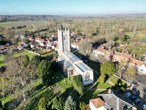Fototapeta Dedham Parish Church Essex UK Drone, Aerial, view from air, birds eye view,