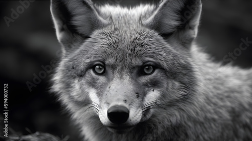 狼の白黒写真| Black and white photo of a wolf Generative AI