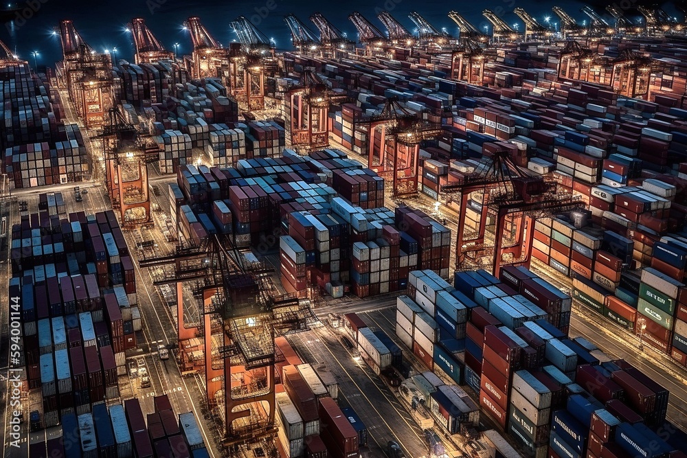 Global Business Logistics Unveiled: Import-Export, Container Cargo, Freight Ships, Bustling Port, International Trade, Generative AI