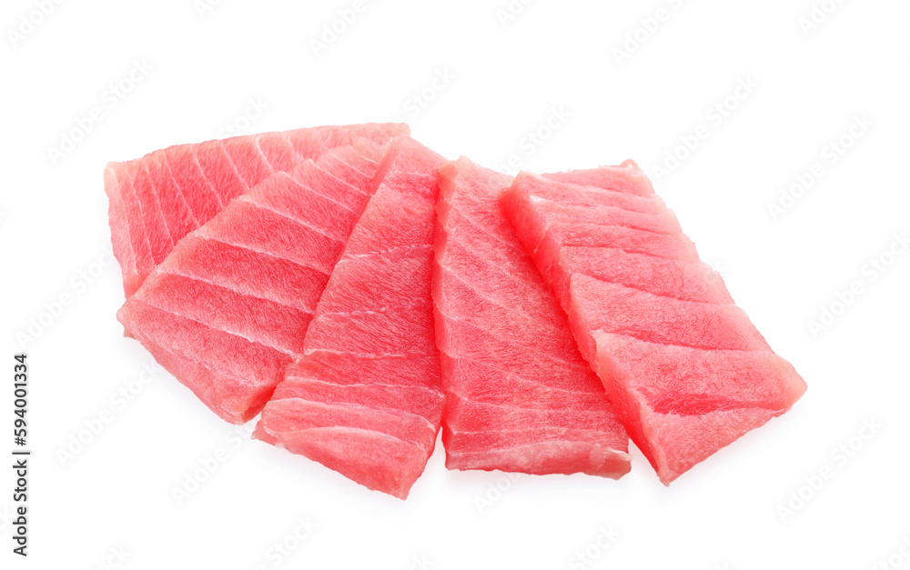 Tasty sashimi (pieces of fresh raw tuna) on white background Tasty sashimi (pieces of fresh raw tuna) on white background