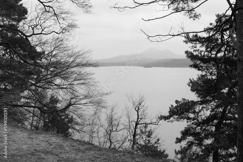 Stare Splavy, Czechia - March 06, 2023: landscape with Machovo jezero lake