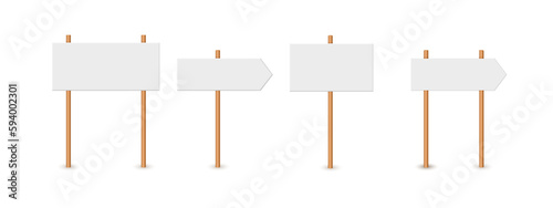 Picket sign, demonstration banners, public transparency, protest placard. Design blank boards with sticks, wooden holders template. Concept sign picket element