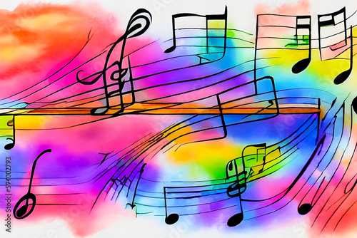 Watercolor music background with musical notes  created by Generative AI