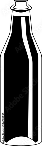 Vector single black lineart glass beer bottle isolated on white background
