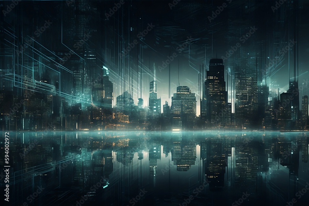 night digital city skyline