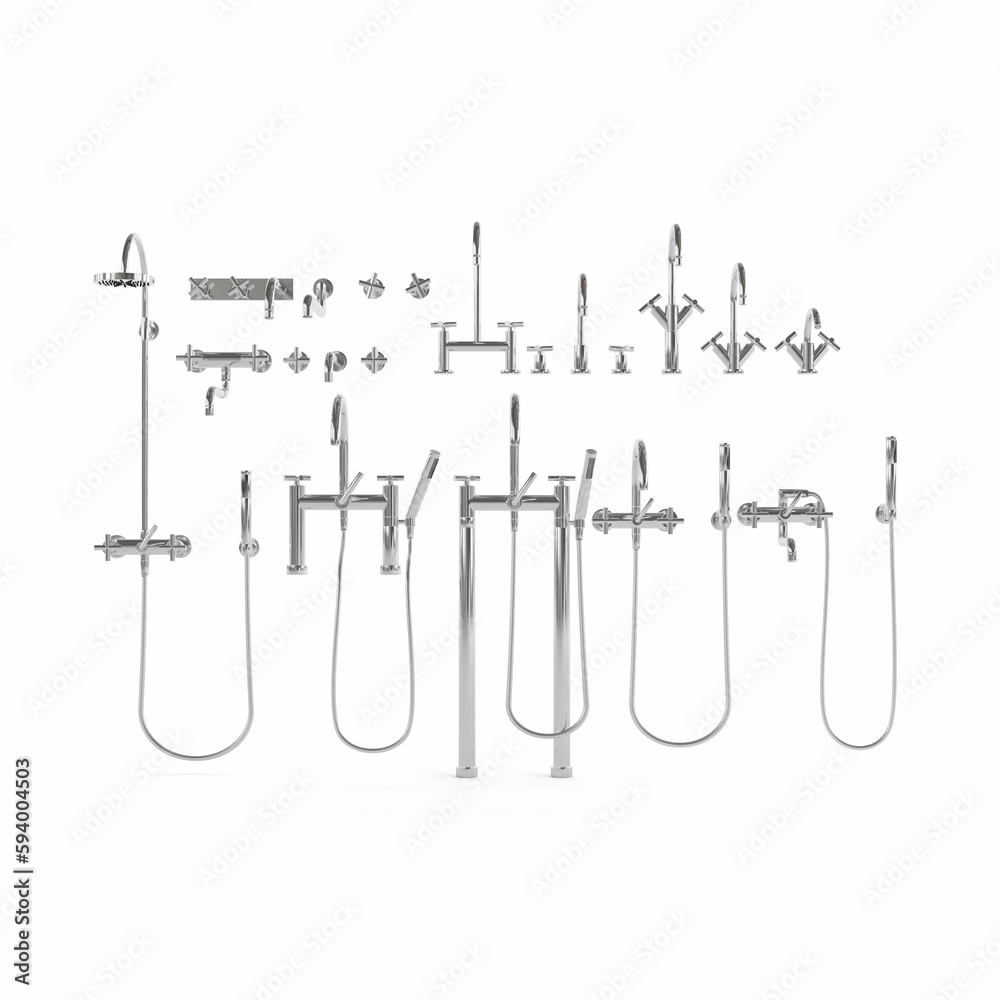 Illustration of faucet and shower isolated on white background Illustration of faucet and shower isolated on white background