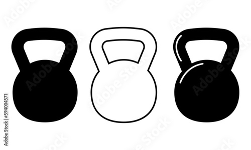 Kettlebell silhouette and line. Set of three pieces.