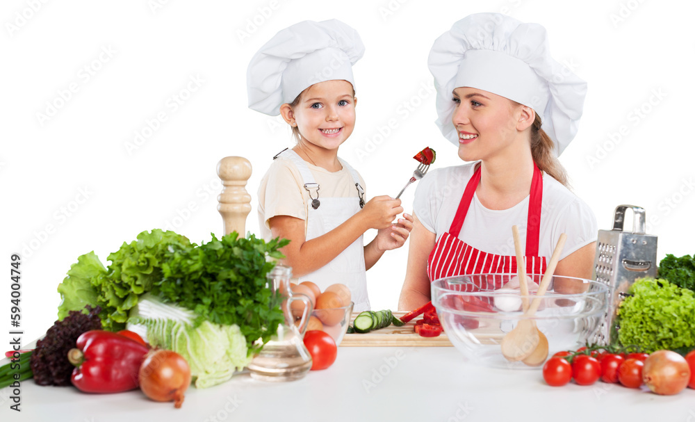 Mother and Daughter Having Fun in the Kitchen Isolated Mother and Daughter Having Fun in the Kitchen Isolated