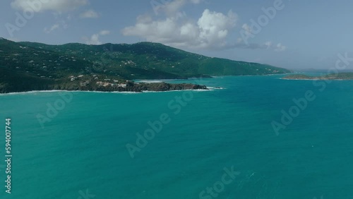 Aerial shot of cape in Magens bay, turquoise crystal clear water Virgin Islands photo