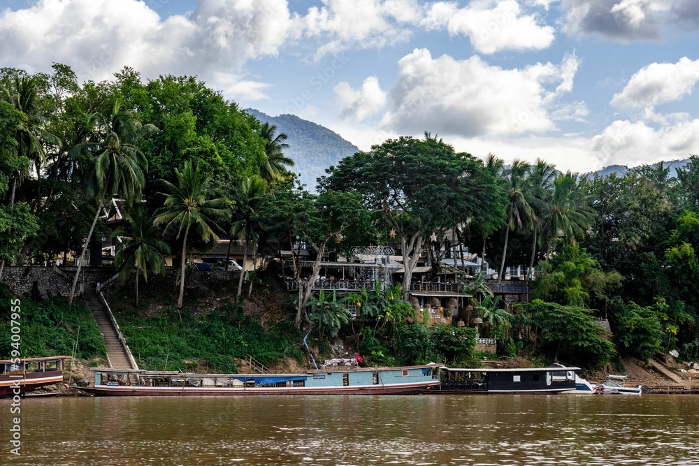Beautiful shot of the shore of the Mekong River in Luang Prabang, Laos Beautiful shot of the shore of the Mekong River in Luang Prabang, Laos