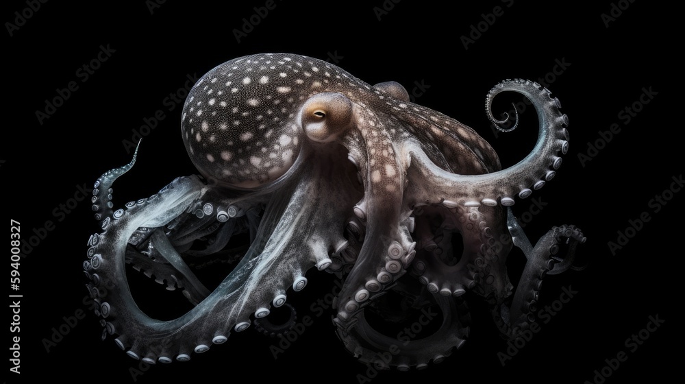 Obraz premium Octopus on black background - Generative AI