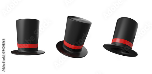 magic hat 3D set  on png back grouns for holiday and party 