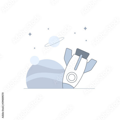 Rocket spaceship fail landing at space planet for something went wrong error message empty state illustration