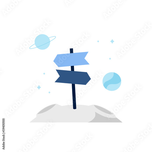 Error page empty state with road sign at space galaxy direction for bad gateway error ui element illustration