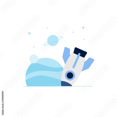 Rocket spaceship fail landing at space planet for something went wrong error message empty state illustration