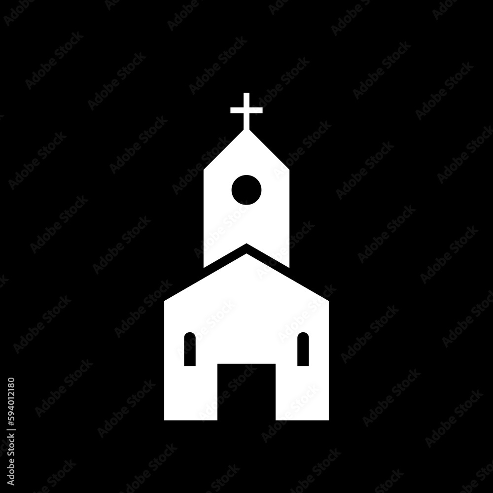 Church with cross isolated icon on black background