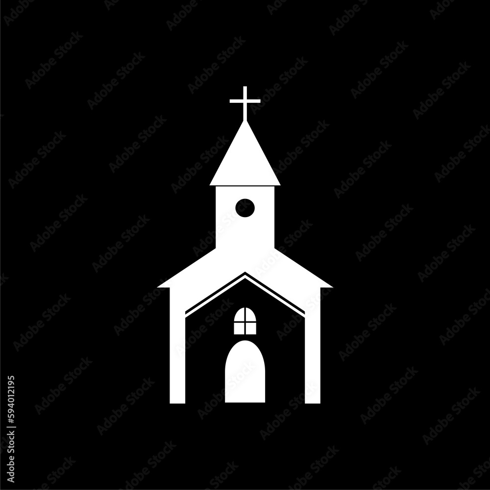 Church with cross isolated icon isolated on black background Church with cross isolated icon isolated on black background