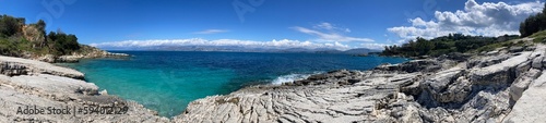 Kassiopi  Corfu island  Greece- Panoramic view of a beautiful beach in the North.
