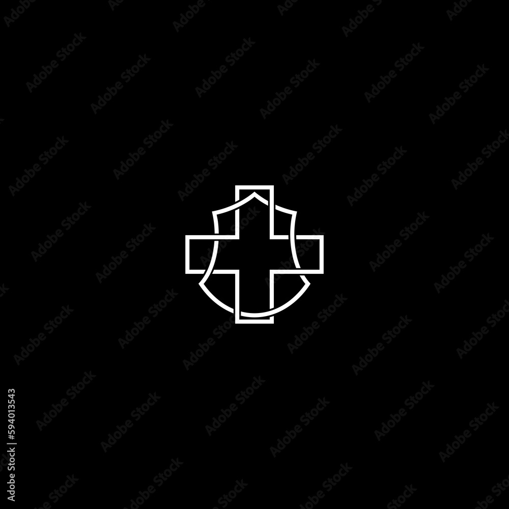 Medical shield icon isolated on dark background Medical shield icon isolated on dark background