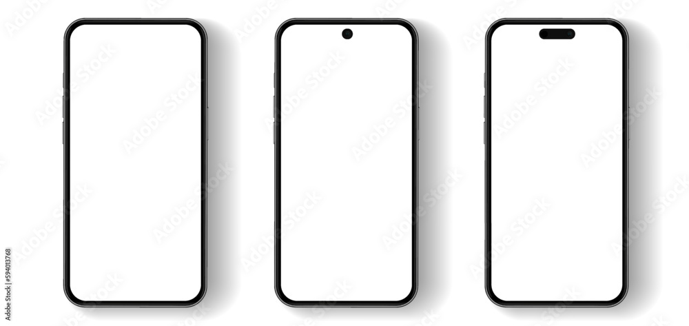 3D realistic high quality smartphone mockup with isolated background. Smart phone mockup collection. Device front view. 3D mobile phone with shadow on white background. 3D realistic high quality smartphone mockup with isolated background. Smart phone mockup collection. Device front view. 3D mobile phone with shadow on white background.