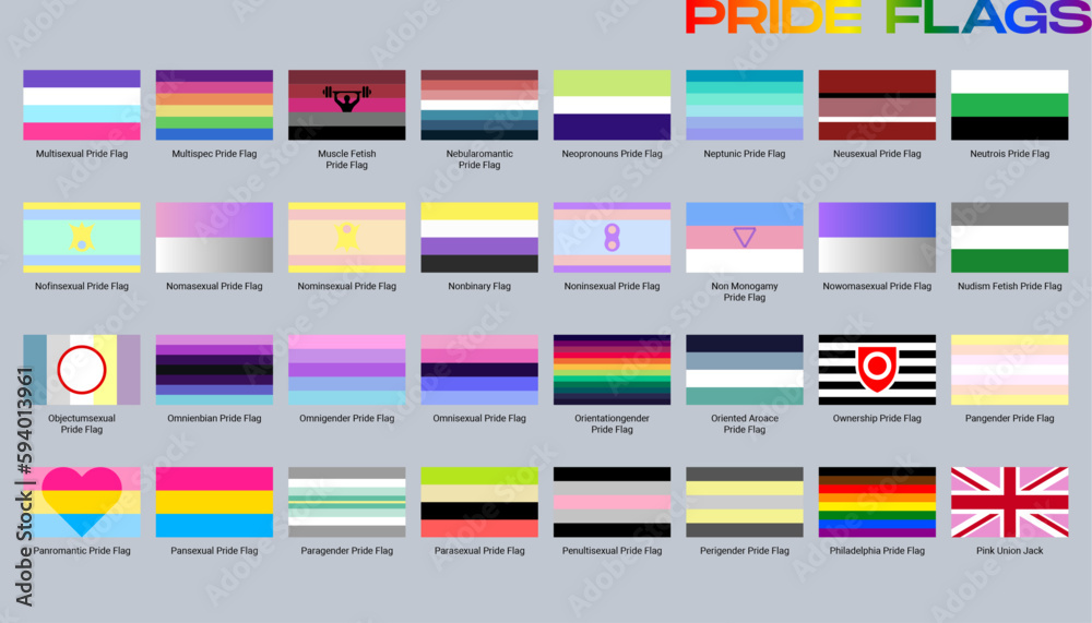 LGBT sexual identity pride flags gender collection. Flag of gay, lesbian, transgender, bisexual. Vector Illustration
