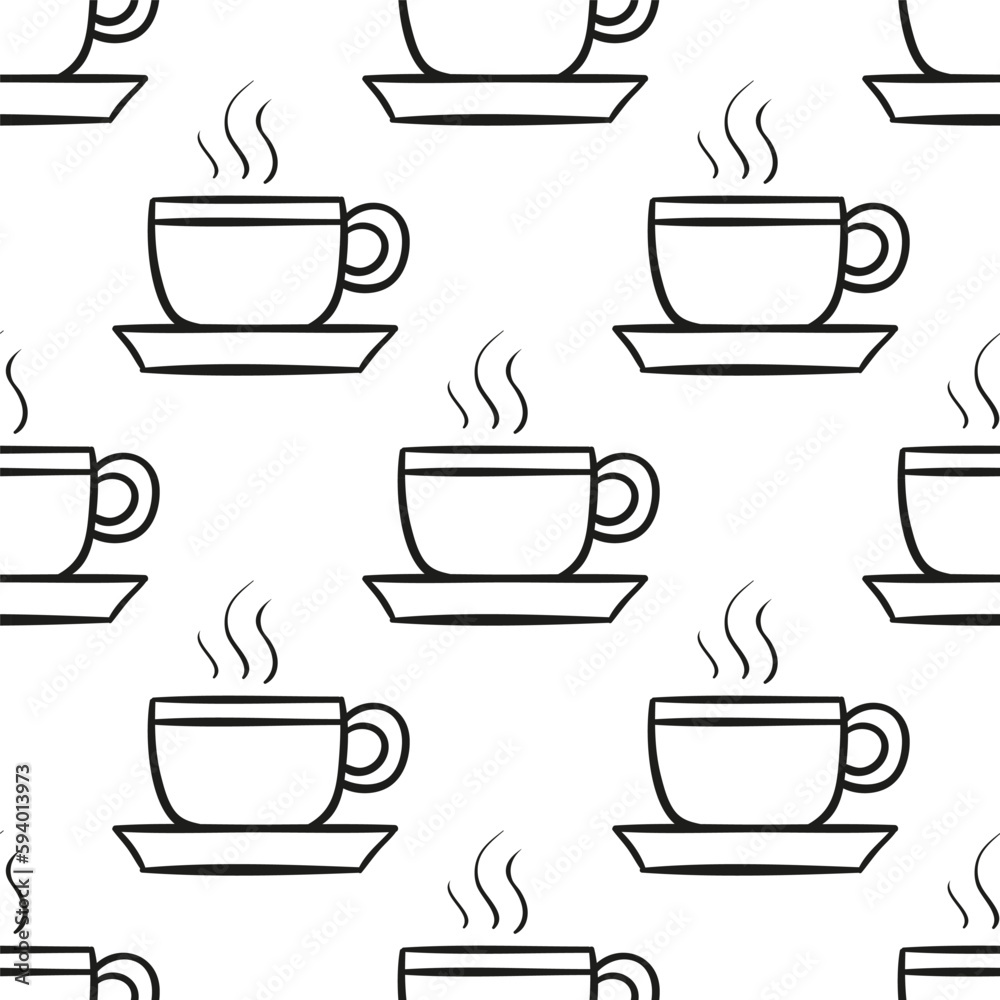 Seamless vector hand drawn pattern with cups of coffee or tea Seamless vector hand drawn pattern with cups of coffee or tea