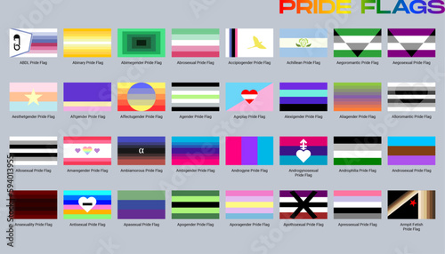 LGBT sexual identity pride flags gender collection. Flag of gay, lesbian, transgender, bisexual. Vector Illustration
