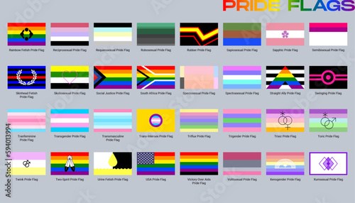 LGBT sexual identity pride flags gender collection. Flag of gay, lesbian, transgender, bisexual. Vector Illustration
