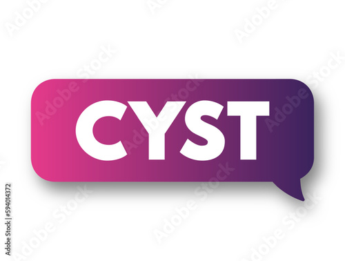 Cyst is a small pocket of tissue filled with air, fluid or other substances, text concept background