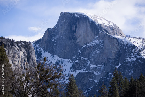 Half Dome in Yosemite with a winters snow