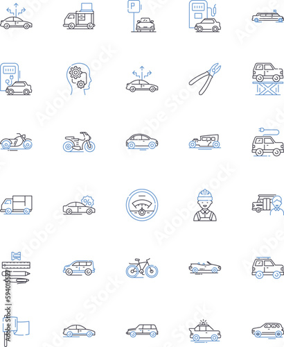 Commute line icons collection. Traffic, Transit, Walk, Carpool, Bike, Train, Subway vector and linear illustration. Rush,Gridlock,Ferry outline signs set