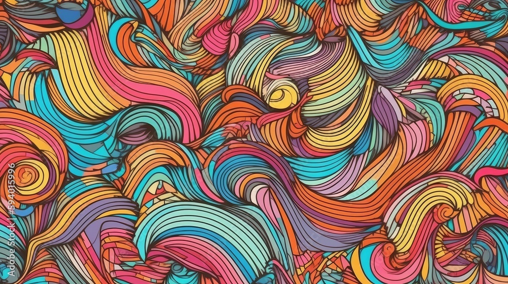 An abstract painting with colorful wavy lines. Generative AI