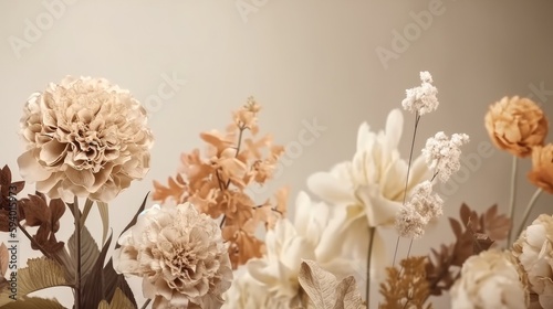 Flowers on a cream colored background. Generative ai