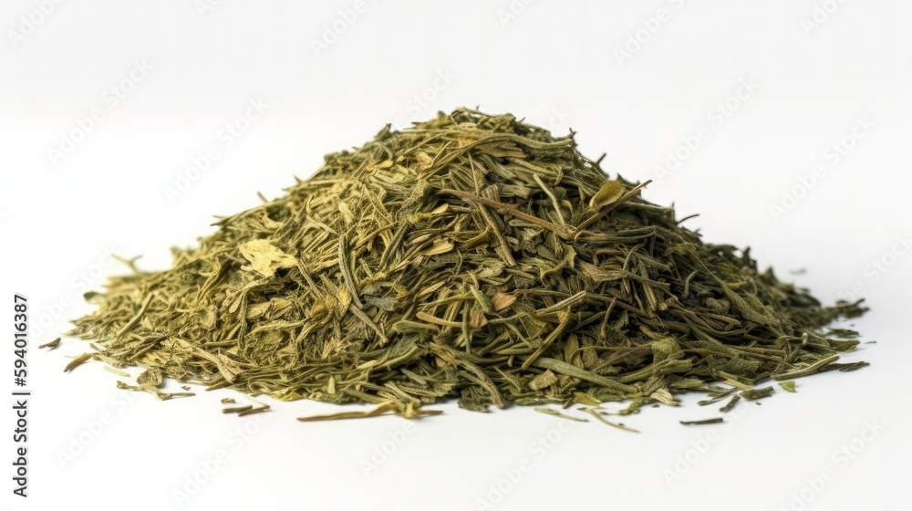 A pile of dried rubbed thyme isolated on white. Generative ai A pile of dried rubbed thyme isolated on white. Generative ai