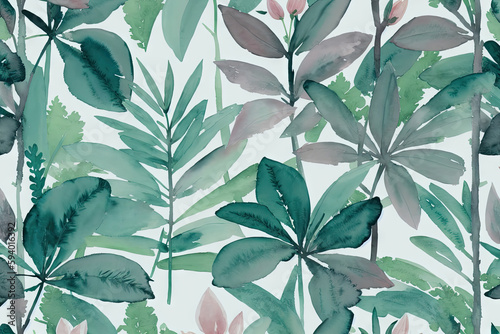 a watercolor painting of pink flowers and green leaves  generative ai